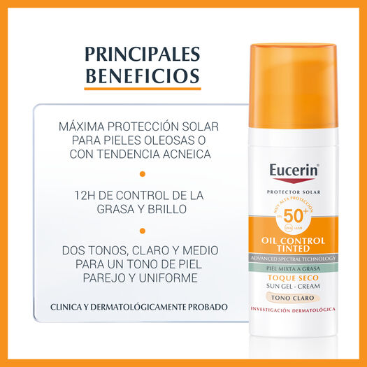 Sun Oil Control Tinted Facial Tono Light Fps50+ Eucerin  50ml , , large image number 1