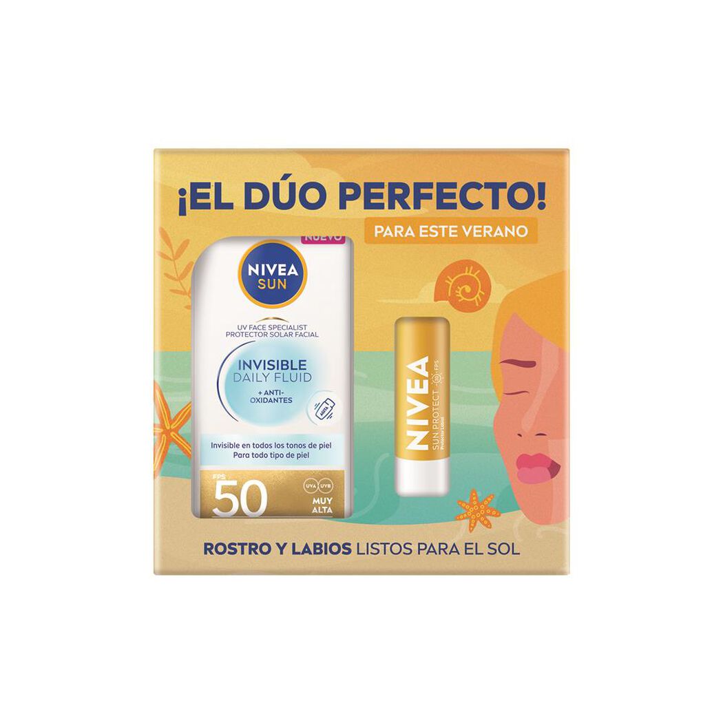 NIVEA Pack Bálsamo Labial Sun FPS20 + UV Face Invisible Daily Fluid FPS50, , large image number 1