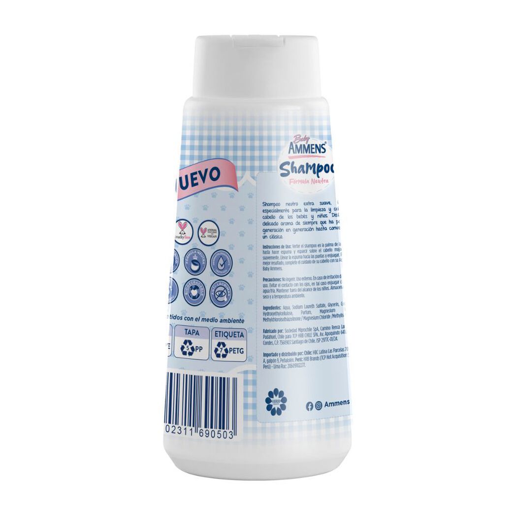 Shampoo Ammens Baby Formula Neutra Botella Tapa Flip Top 750 mL, , large image number 1