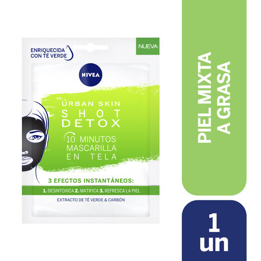 Mascarilla en Tela Nivea Urban Skin Shot Detox 10 Minutos, , large image number 0