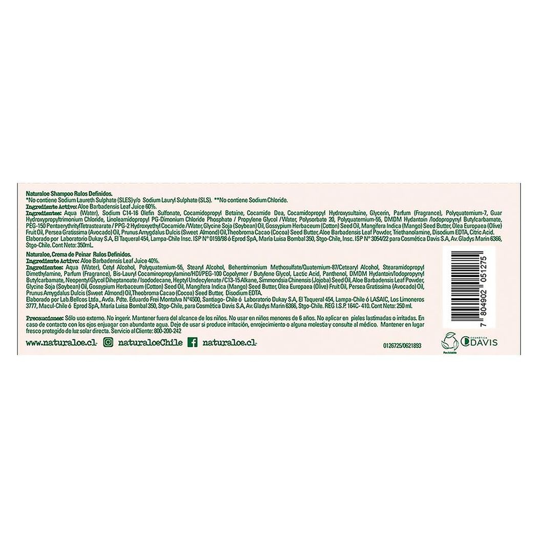 Naturaloe Set Cabello Rulos Shampoo 350ml + Crema Peinar 250ml, , large image number 2