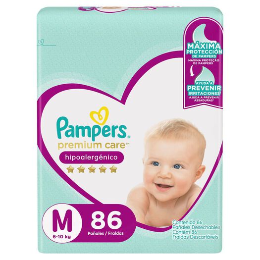 Pañales Pampers Premium Care Hipoalergénico M 86 un, , large image number 3