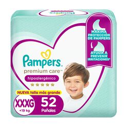Pañales Pampers Premium Care Hipoalergénico XXXG 52 un