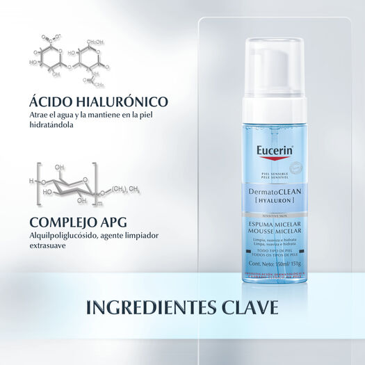 EUCERIN DERMATOCLEAN HYALURON ESPUMA MICELAR 3 EN 1 150ML, , large image number 2