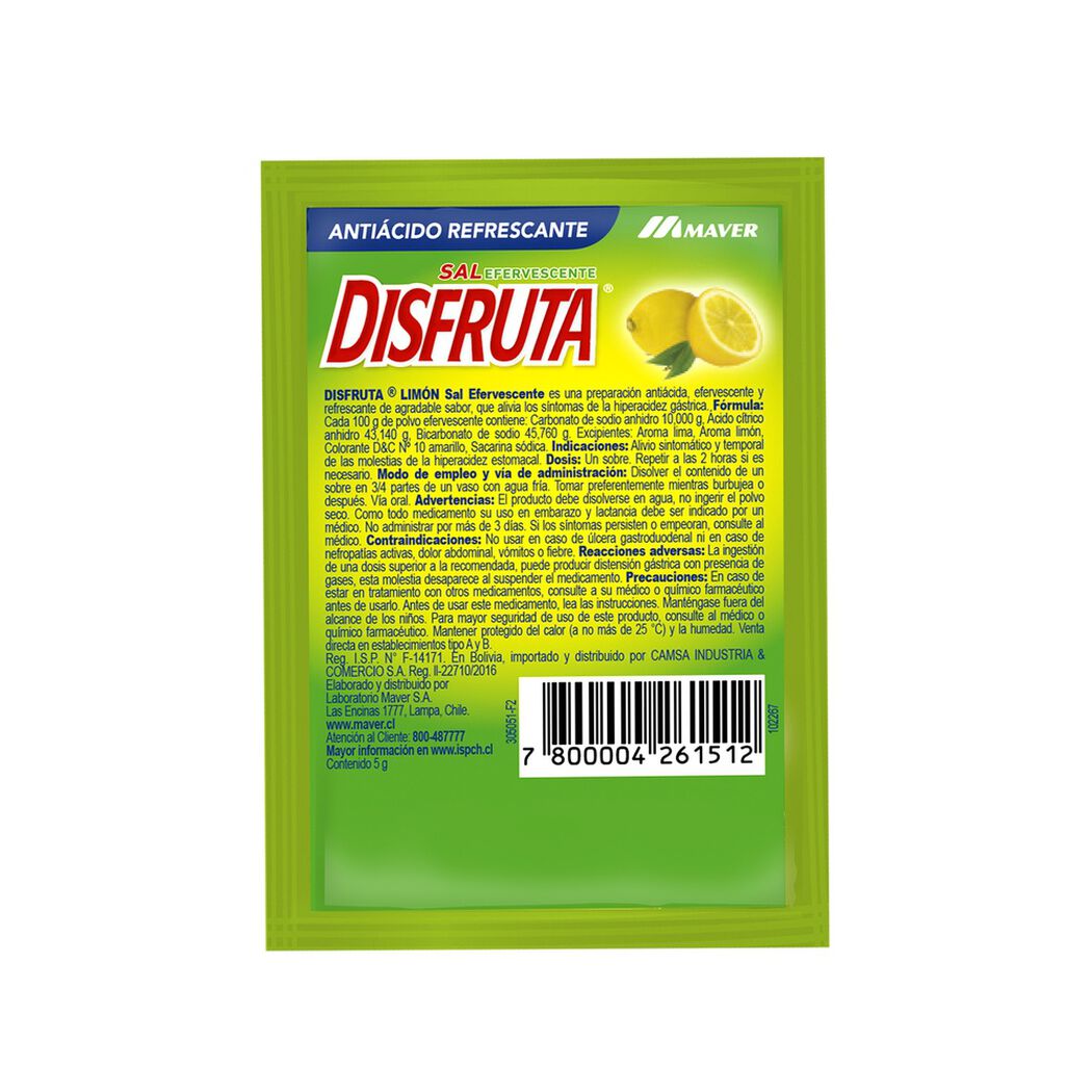 Disfruta Sal Efervescente Limon 5 g x 1 Sobre, , large image number 1