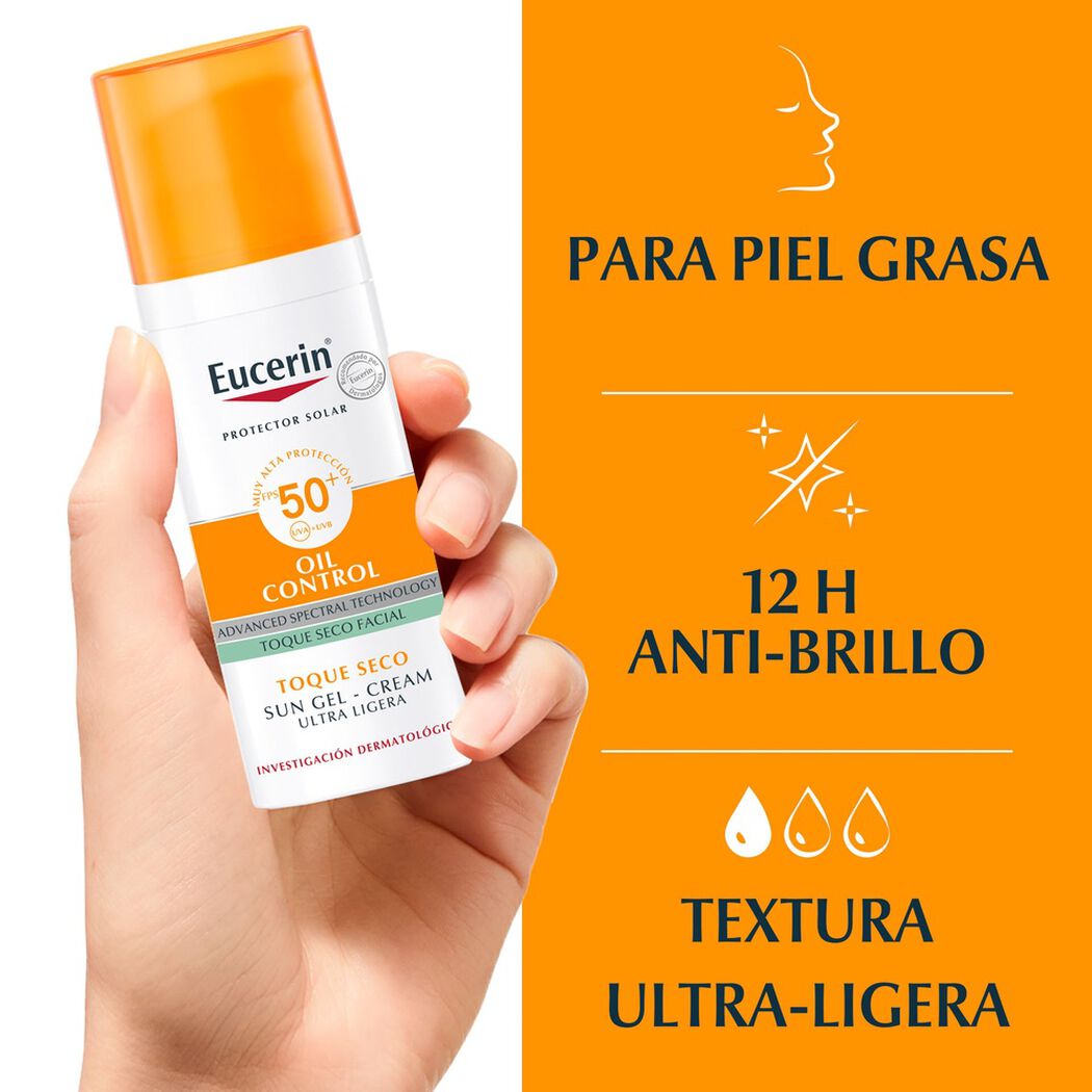 EUCERIN Protector Solar Facial Gel Crema Oil Control FPS50+ 50 mL, , large image number 3