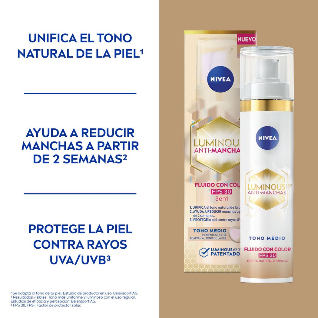 Fluido Facial Nivea Luminous 630 Tono Medio FPS30 40 ml, , large image number 2