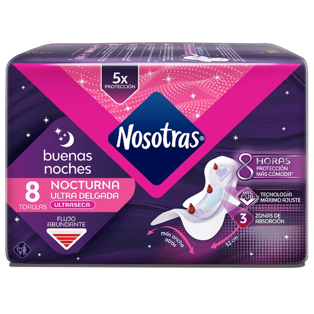 Toalla Higi&eacute;nica Nosotras Buenas Noches Ultra Delgada Nocturna 8 un, , large image number 1