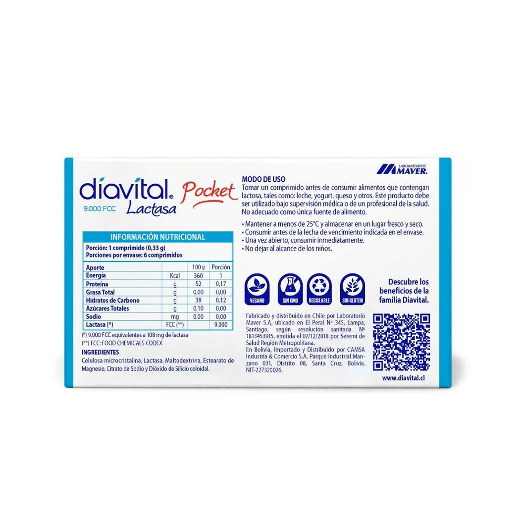 Diavital Lactasa Pocket 6 comprimidos, , large image number 1