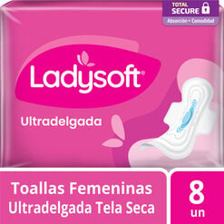Ladysoft Toalla Higienica Ultra Delgada Tela Ultraseca Con Alas x 8 Unidades