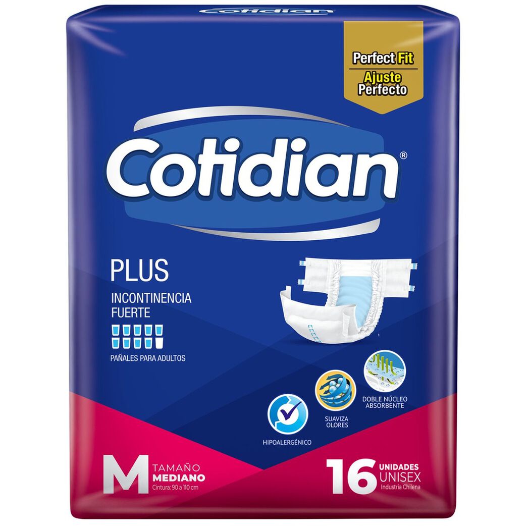 Pa&ntilde;ales para adultos Cotidian Plus Talle M x16 unidades, , large image number 1
