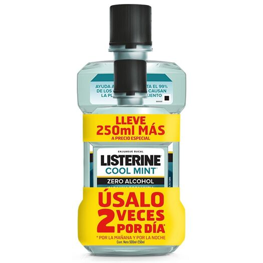 enjuague bucal listerine® promopack cool mint zero alcohol 500ml + 250 ml, , large image number 1
