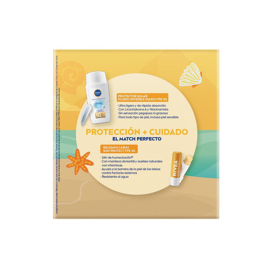 NIVEA Pack Bálsamo Labial Sun FPS20 + UV Face Invisible Daily Fluid FPS50, , large image number 3
