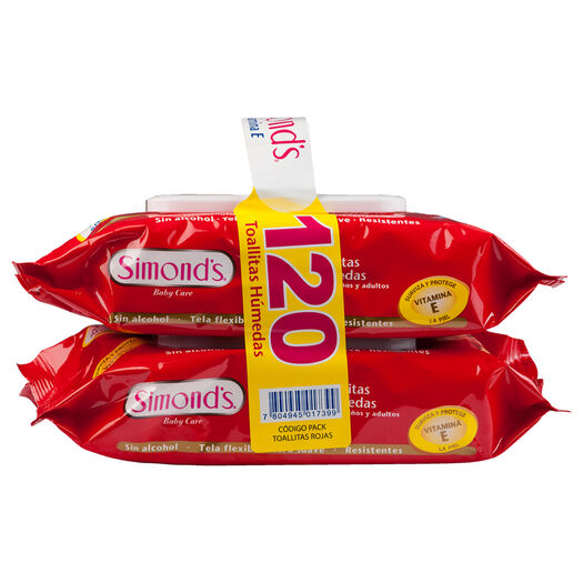 Pack Toallas Humedas Simonds Vitamina E 120Un, , large image number 0