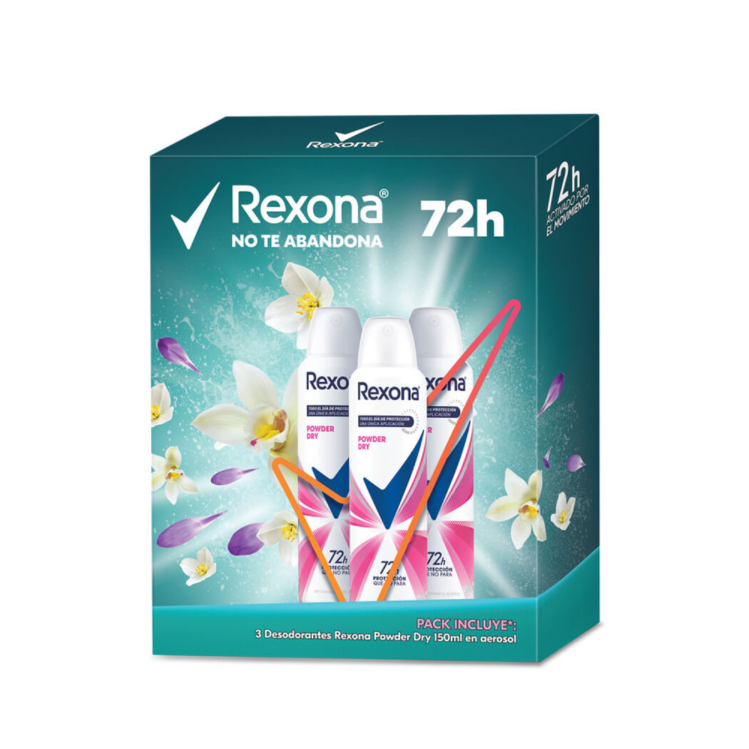 Pack Rexona 3 Desodorantes Aerosol Powder Dry, , large image number 0
