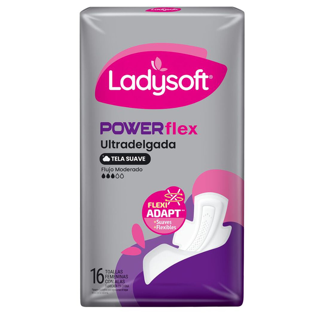 Toalla Higi&eacute;nica Ladysoft Powerflex Ultra Delgada Tela Suave 16 un, , large image number 1