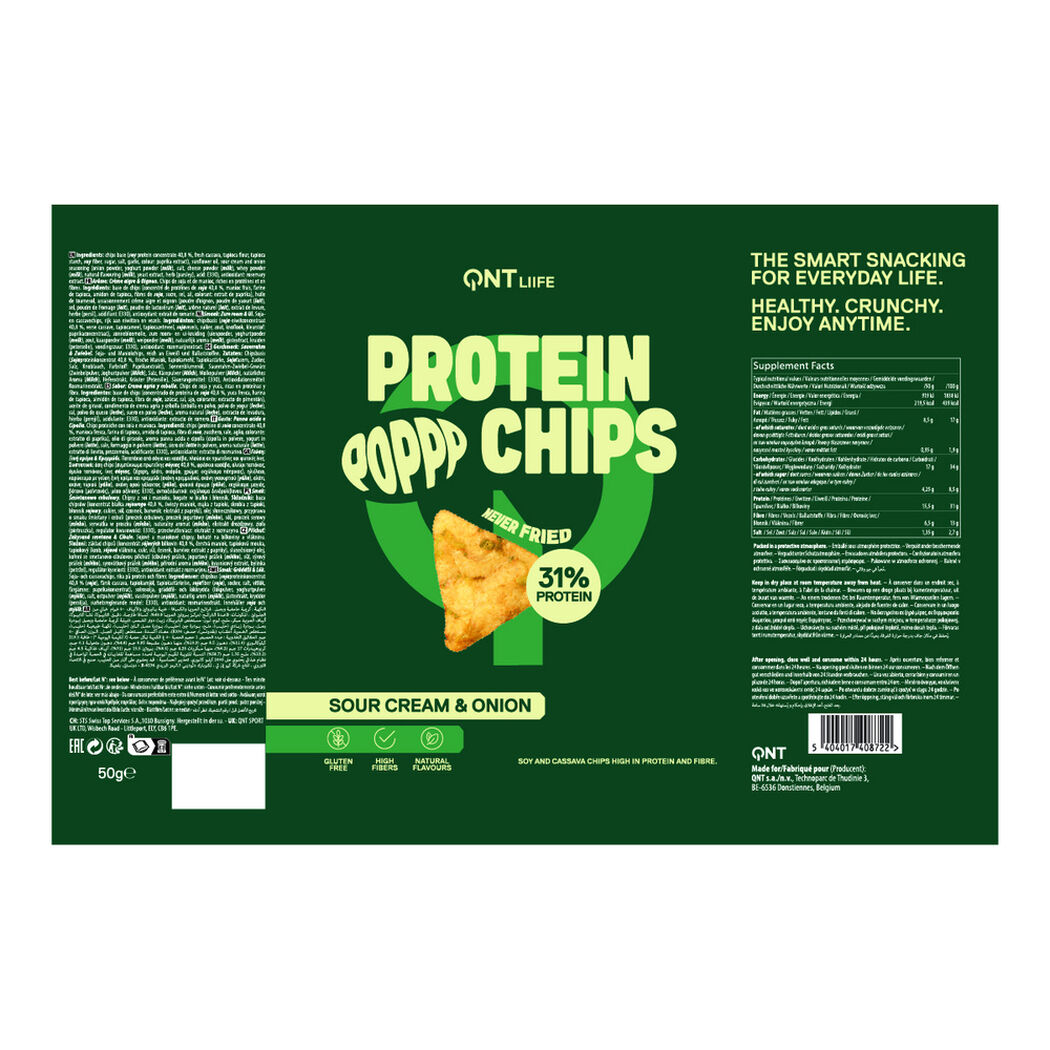 Chips de prote&iacute;na QNT sabor crema y cebolla 50 g, , large image number 1