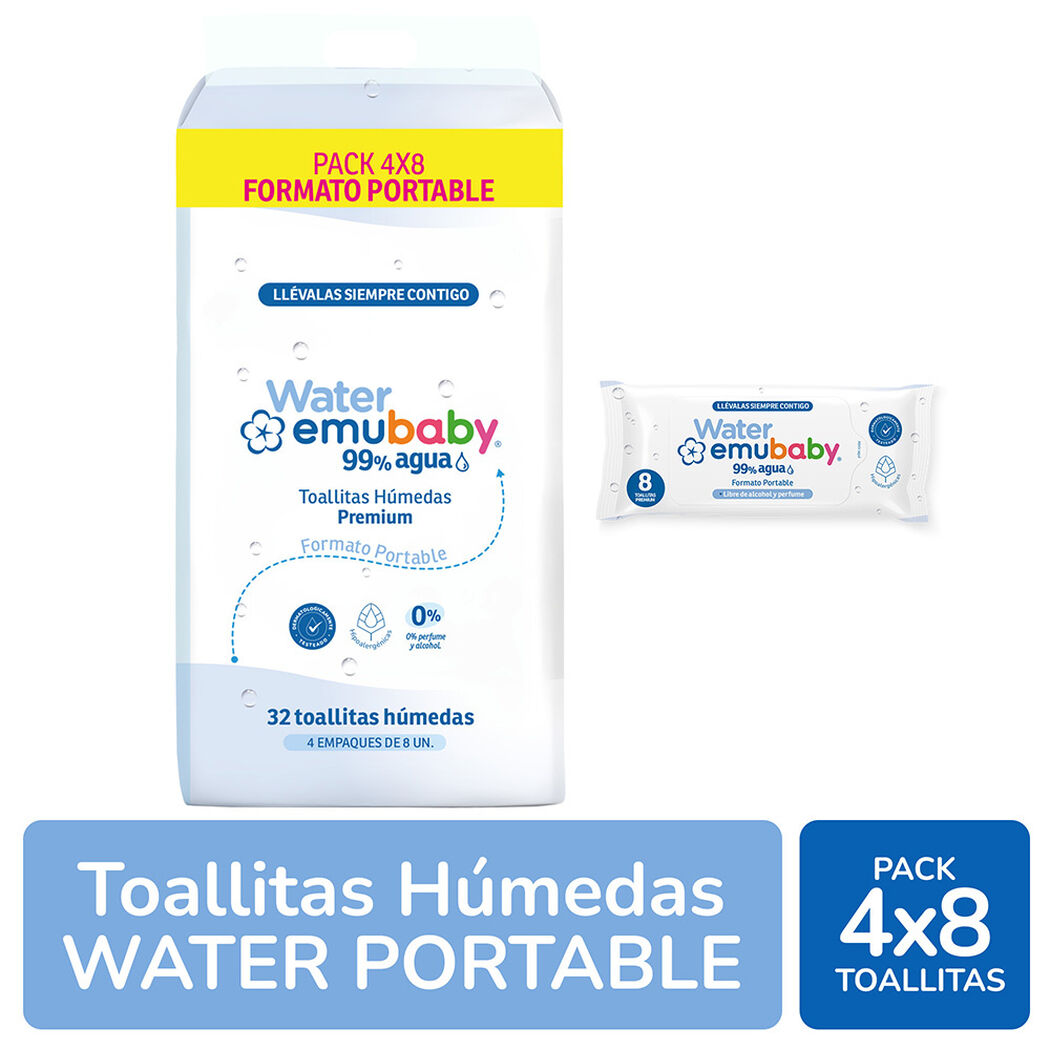 Toallitas H&uacute;medas Portables Emubaby Water 32Un, , large image number 0