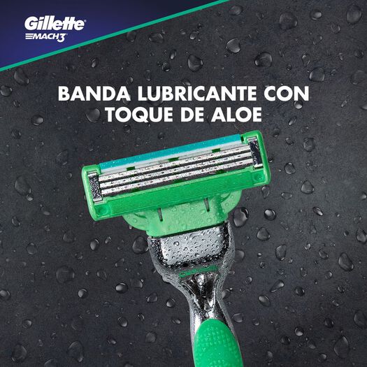 Máquina De Afeitar Recargable Gillette Mach3 Sensitive + 3 Repuestos Con Aloe Y Vitamina E, , large image number 2