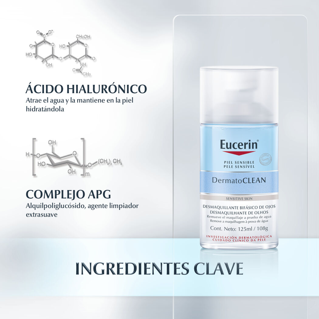 EUCERIN Desmaquillante Bifásico Ojos Dermatoclean 125 mL, , large image number 2