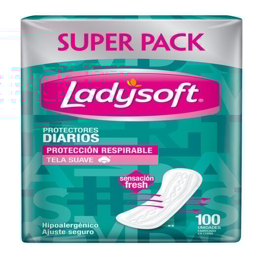 Protector Diario Ladysoft Protección Respirable Tela Suave 100 un, , large image number 1