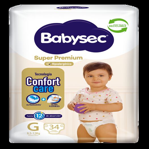 Pañal babysec super premium Grande 34 Unidades, , large image number 1