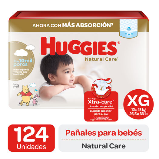 Pañales Huggies Natural Care XG 124 un, , large image number 0