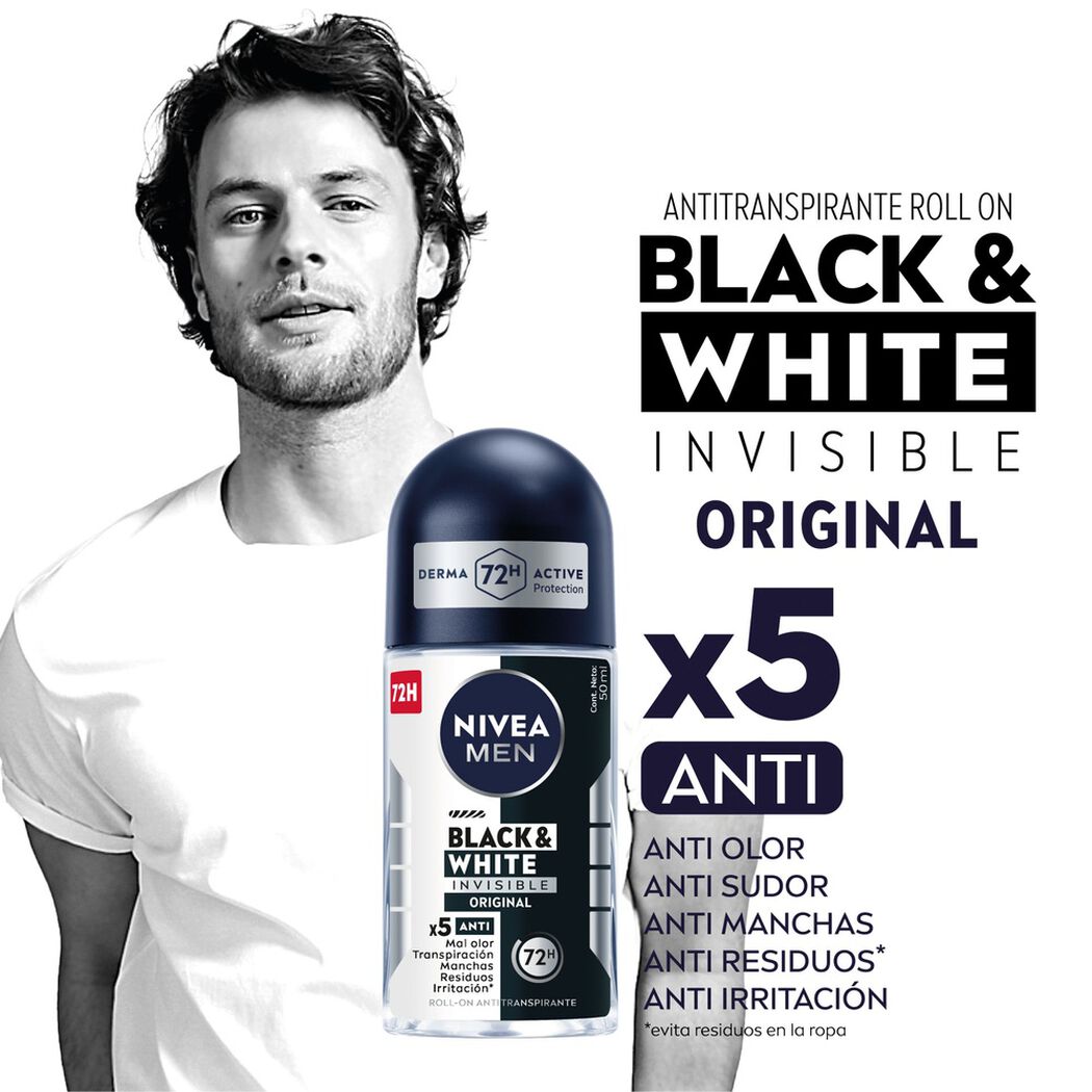 Desodorante Roll On Nivea Men Black & White 50 ml, , large image number 2