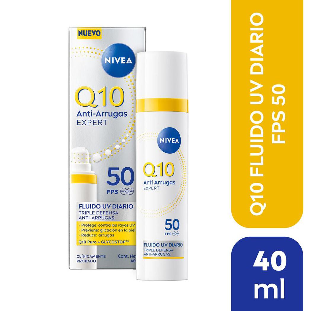 Nivea Q10 Crema Facial Fluido Antiarrugas uso Diario con protección solar FPS50 40ml, , large image number 0
