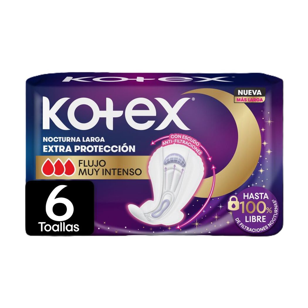Toalla Higiénica Kotex Noctura Larga Extra Protección Flujo Muy Intenso 6 un, , large image number 0