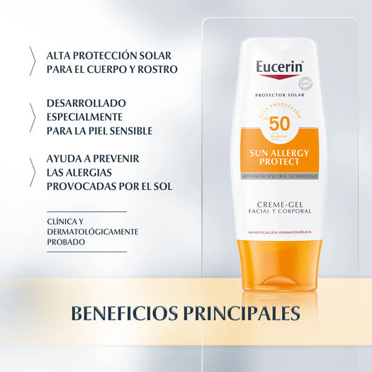 PROTECTOR SOLAR CREMA GEL PARA ALERGIAS SOLARES EUCERIN FPS50 150 ML, , large image number 1