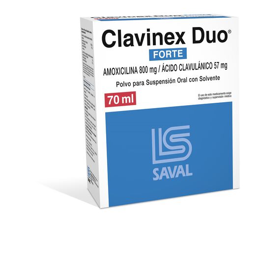 Clavinex Duo Forte 800 mg/57 mg/5 ml x 70 ml Polvo para Suspensión Oral con Solvente, , large image number 0