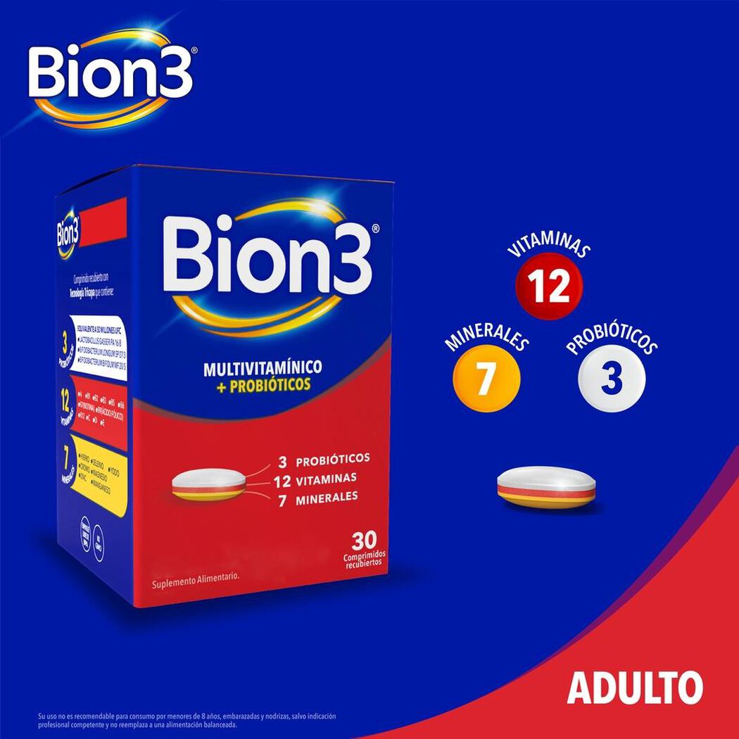 Multivitamínico con Minerales y Probióticos Bion3 30 Comprimidos Recubiertos, , large image number 2