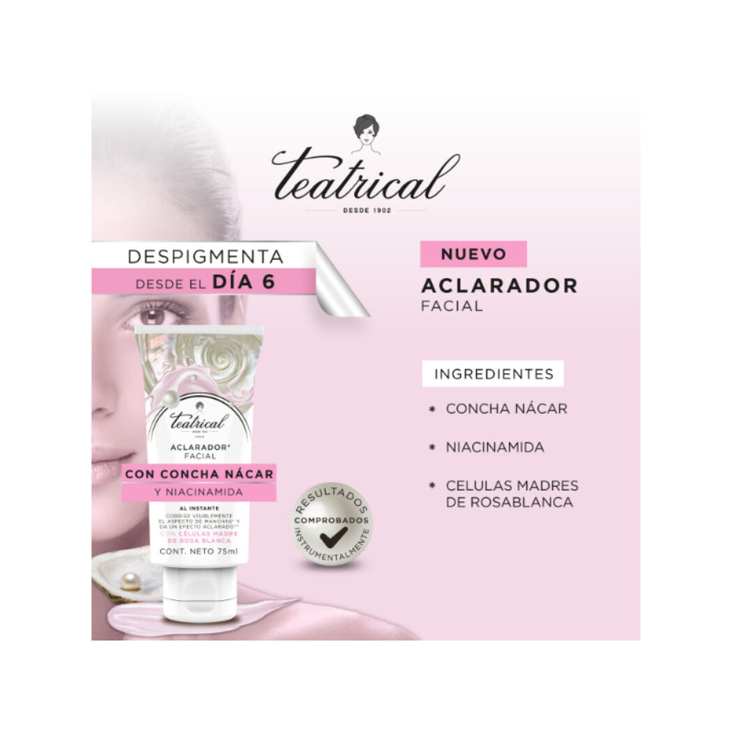 Teatrical Aclaradora Crema Facial 75 Ml, , large image number 3