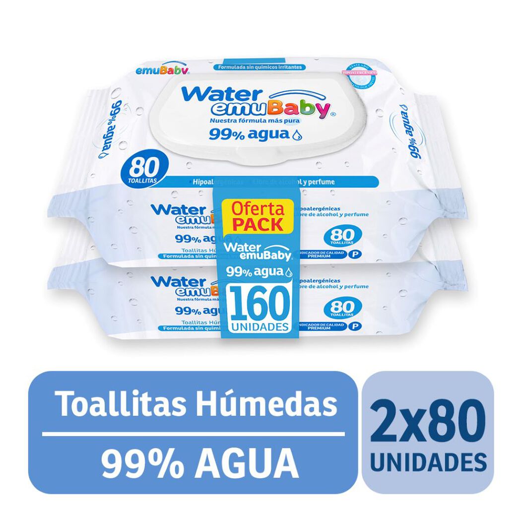 Toallas Húmedas Emubaby Water 160 un, , large image number 0