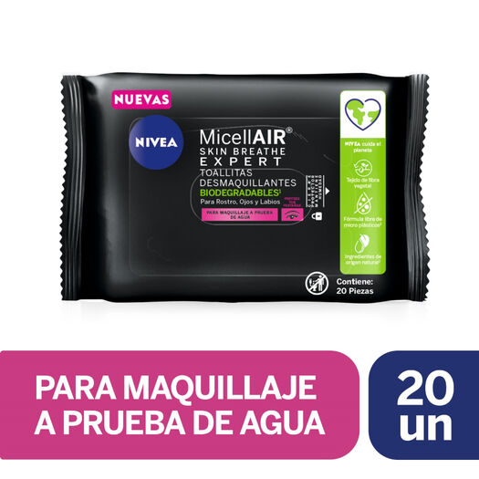 TOALLITAS MICELARES EXPERT NIVEA WATERPROOF MAKE UP REMOVER 20UDS, , large image number 0