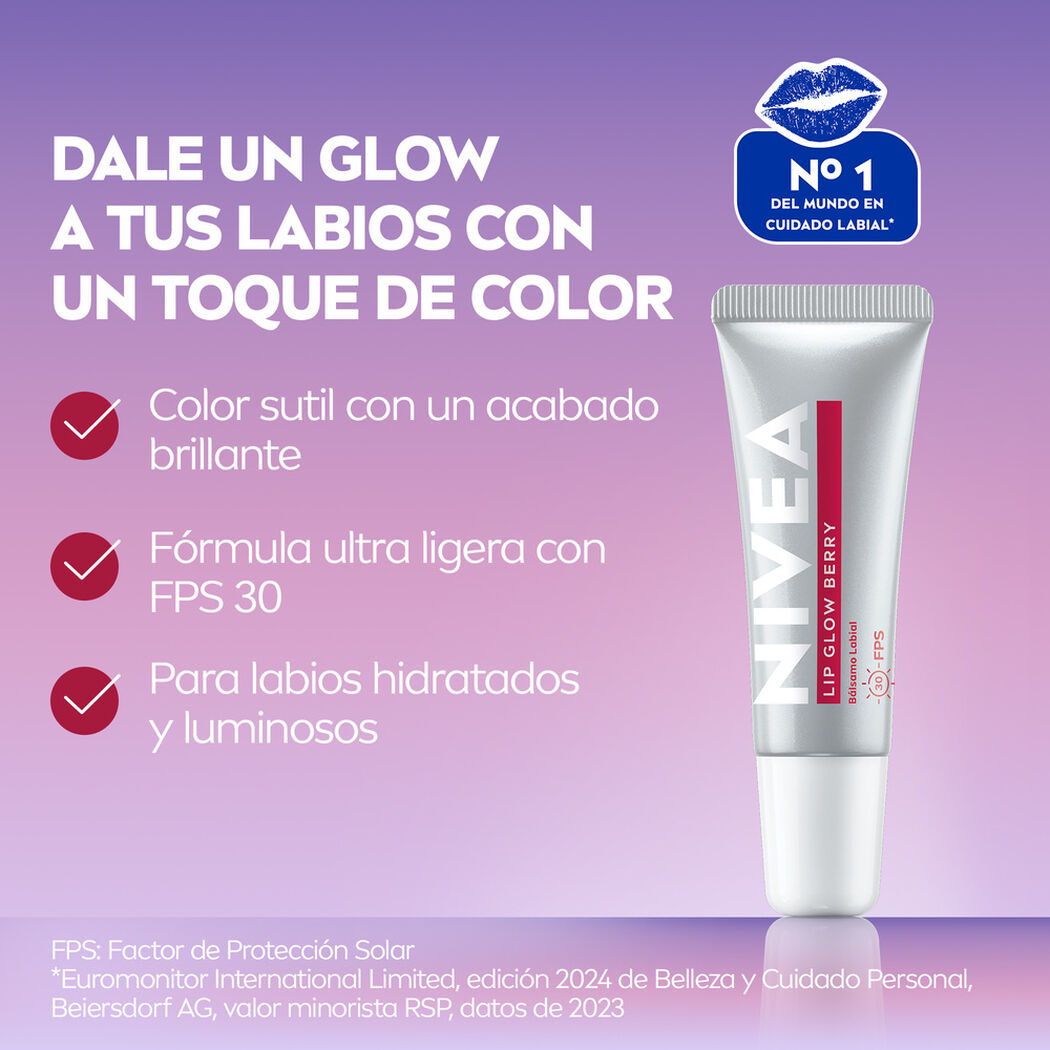Lip Glow Nivea Berry con &aacute;cido hialur&oacute;nico 10 ml, , large image number 1