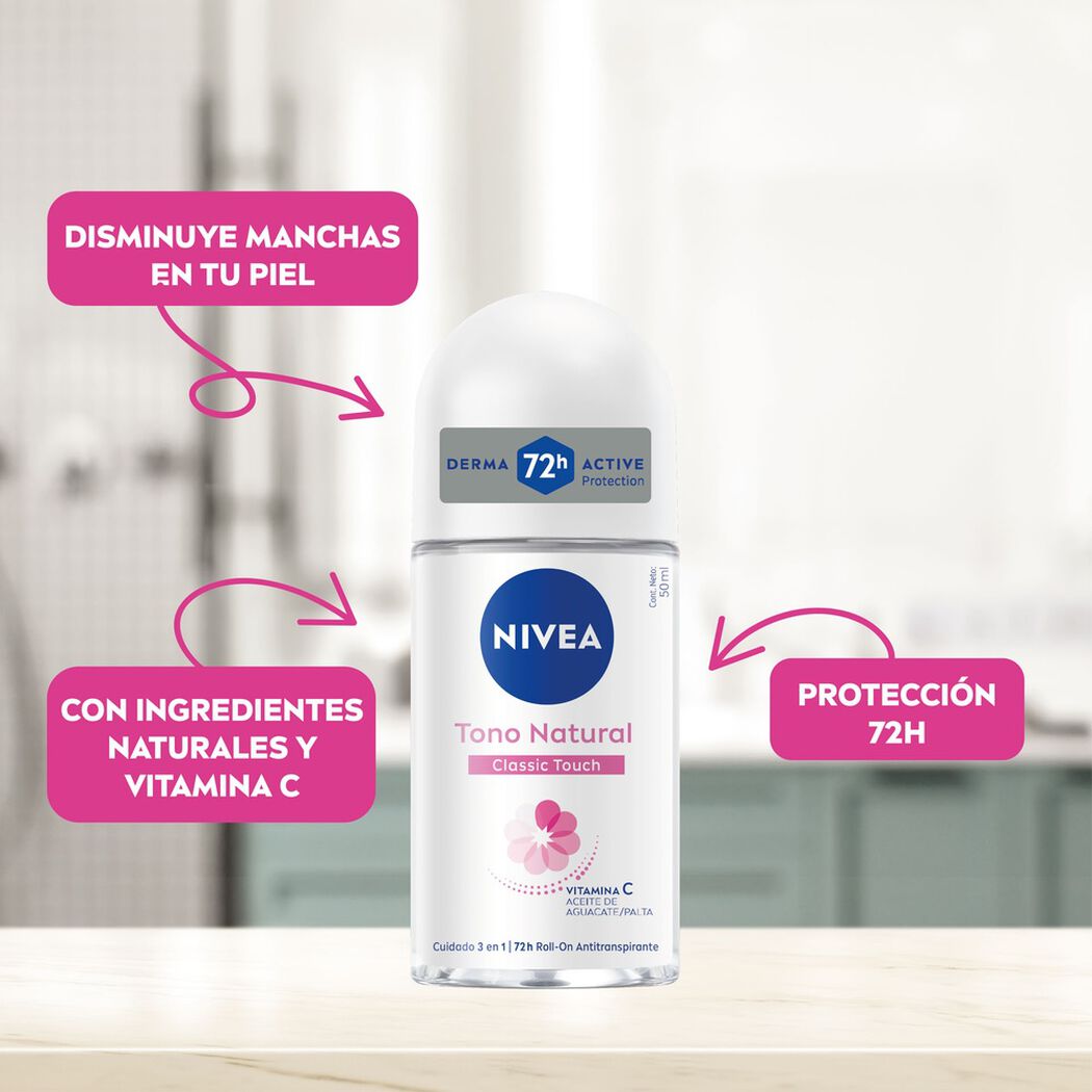Desodorante Roll On Nivea Aclarado Natural Classic Touch 50 ml, , large image number 1