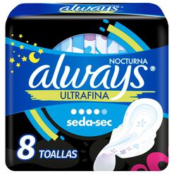 Toalla Higiénica Always Ultrafina Nocturna con Alas 8 un