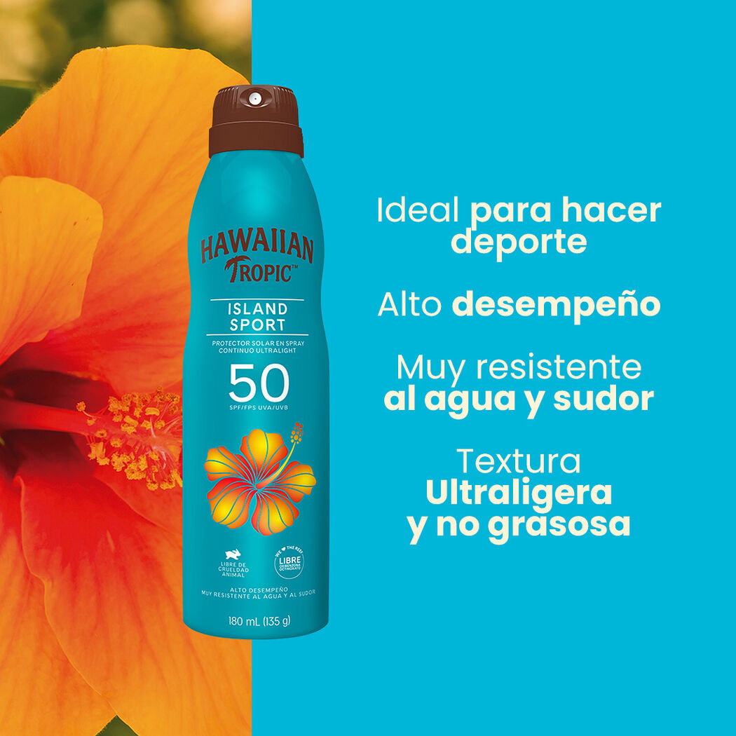 Protector Solar Hawaiian Tropic Island Sport Ultra Light FPS 50 180 ml, , large image number 1