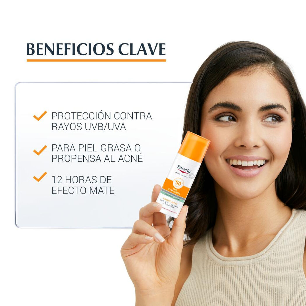 EUCERIN Protector Solar Facial Gel Crema Oil Control FPS50+ 50 mL, , large image number 2