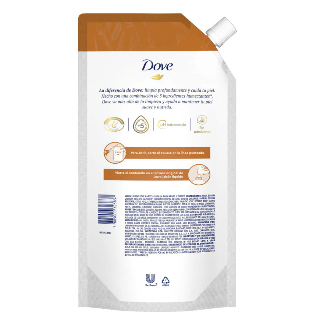 Jabón Líquido Dove Dove Karite Doy Pack 450 mL, , large image number 2