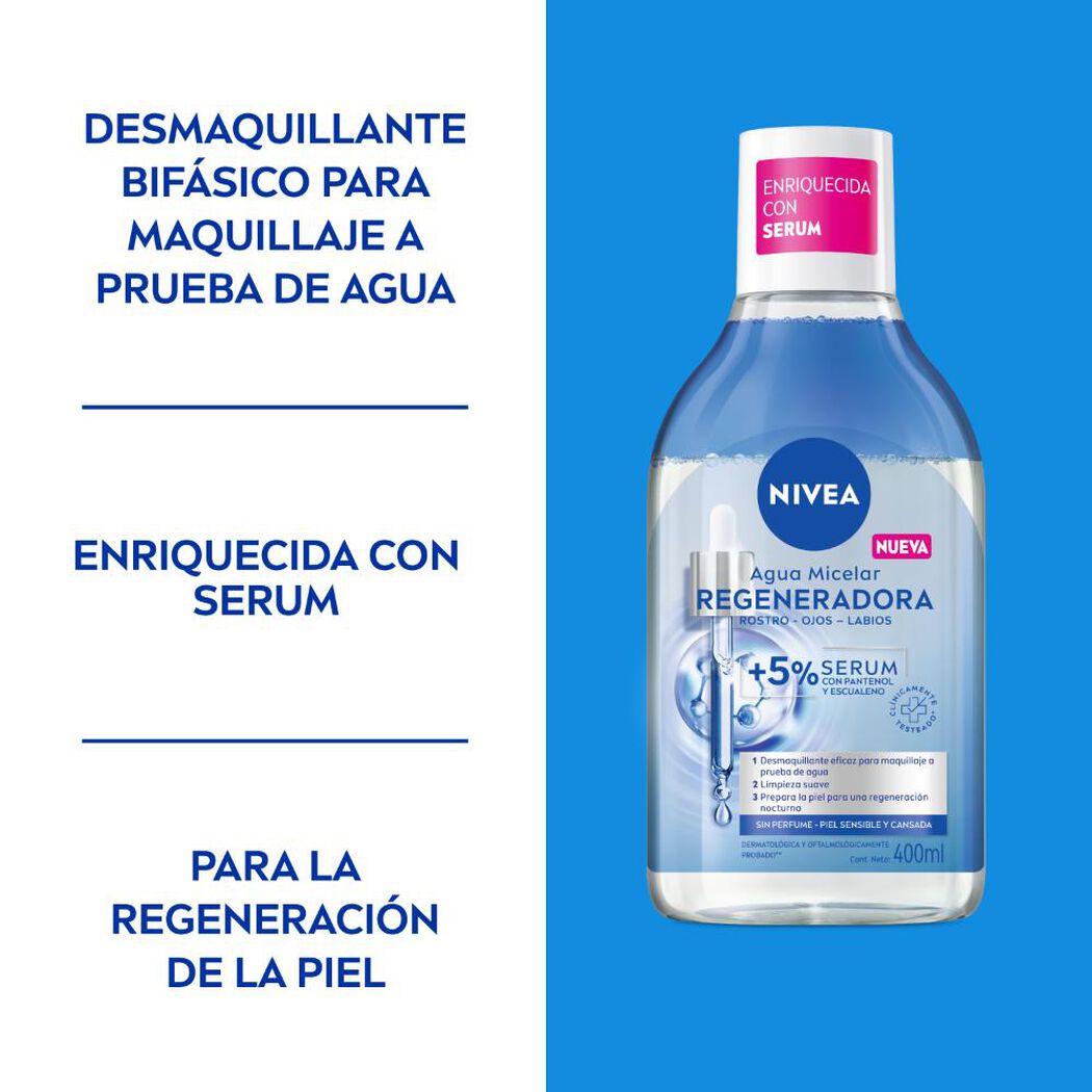 Agua Micelar Bifásica Nivea Regeneradora 400 mL, , large image number 1