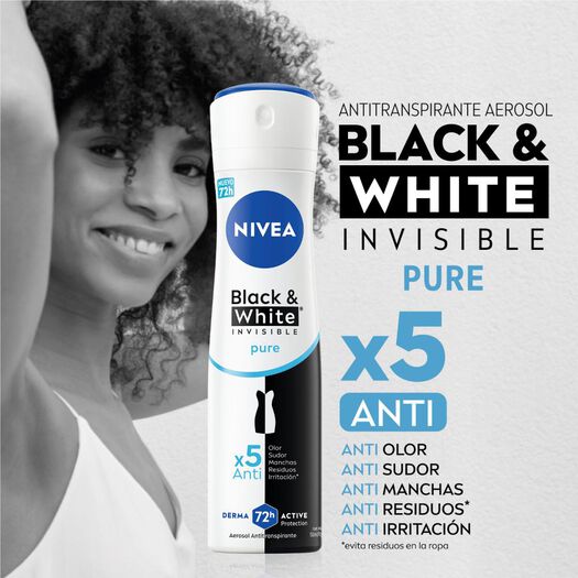 DESODORANTE SPRAY NIVEA INVISIBLE BLACK & WHITE PURE 150ML, , large image number 3