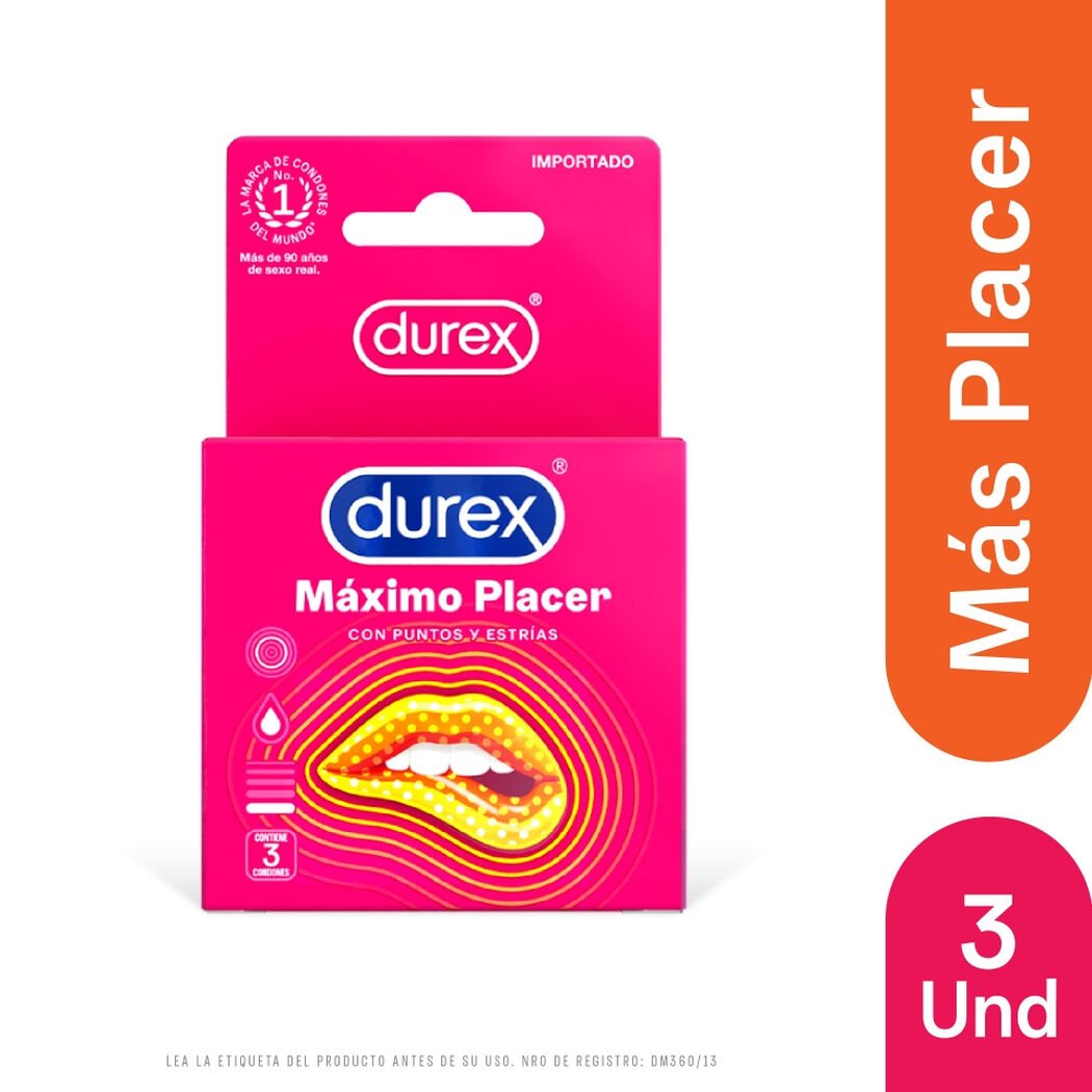 Durex Condones M&aacute;ximo Placer 3 unidades, , large image number 0