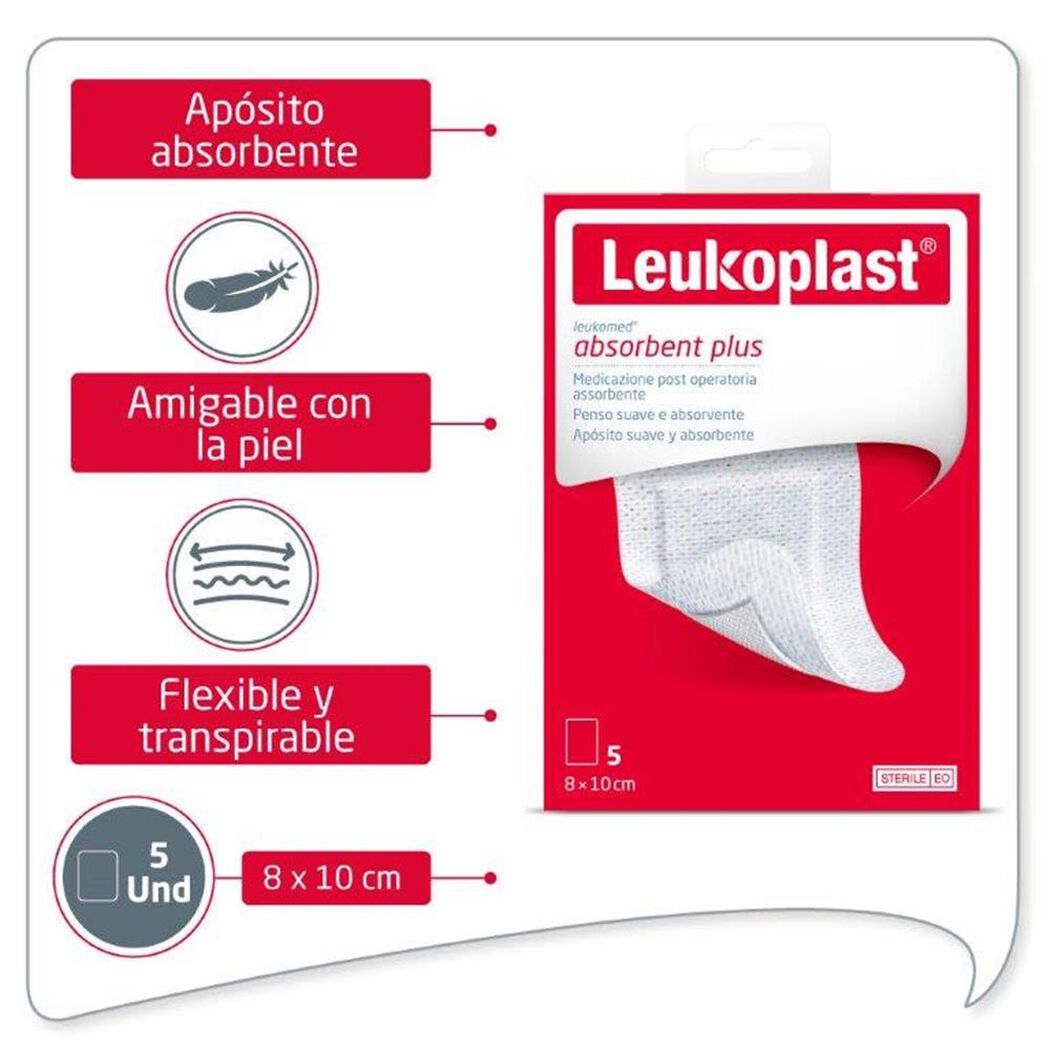 Leukoplast Leukomed Apósito Absorbente 8x10 cm 5 Und., , large image number 0