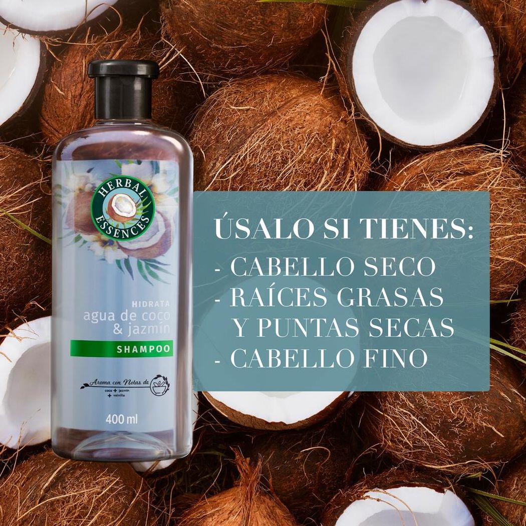 Shampoo Herbal Essences Agua de Coco y Jazmín 400 mL, , large image number 2