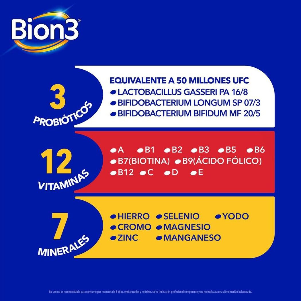 Multivitamínico con Minerales y Probióticos Bion3 30 Comprimidos Recubiertos, , large image number 3