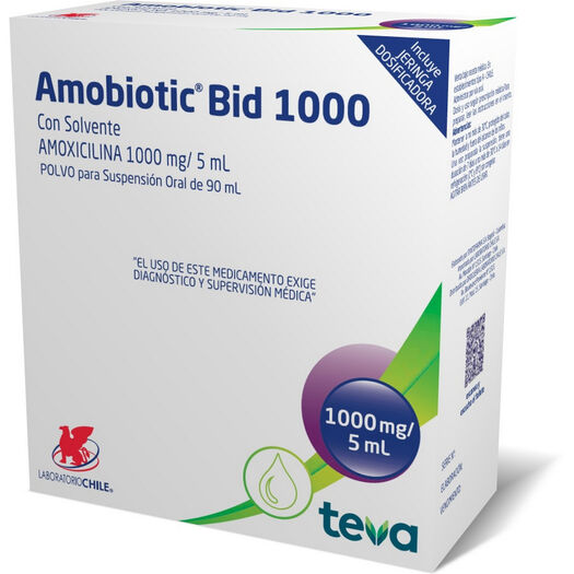 Amobiotic BID 1000 mg/5 mL x 90 mL Polvo para Suspensión Oral con Solvente, , large image number 0