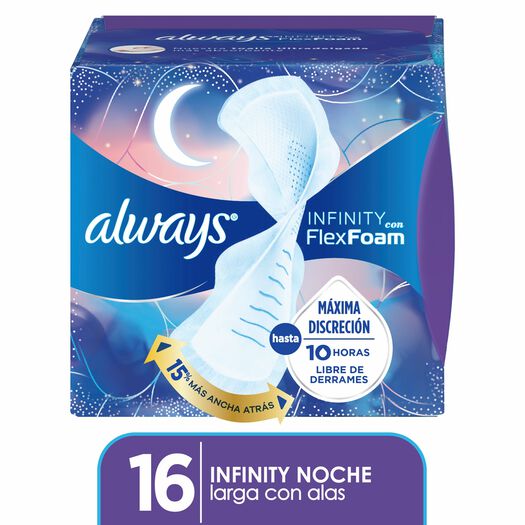 Toalla Higiénica Always Infinity Flex Foam Larga con Alas Noche 16 un, , large image number 0